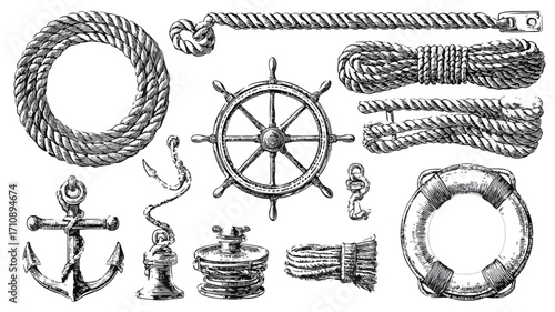 Nautical Ropes Isolated Clipart with Rope Circles - Professional Quality Stock Image