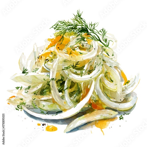 A watercolor painting of Fennel Salad, vector illustration on white background.