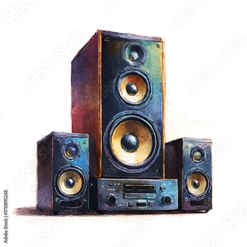 A watercolor painting of Home Theater System, vector illustration on white background.