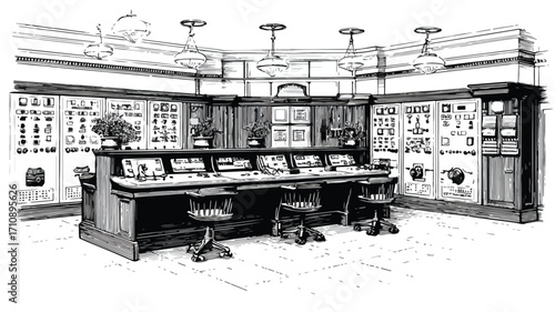 Vintage Black and White Telecommunications Equipment Photograph
