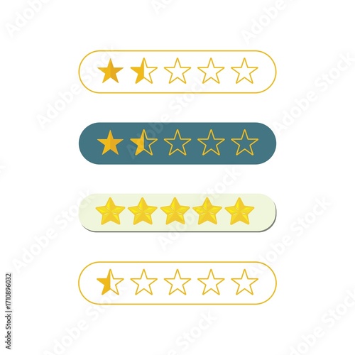 Star Rating Icons Set, One to Five Star Review Symbols for Feedback and Rating System