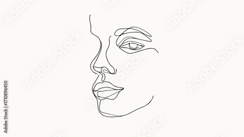 Minimalistic One Line Abstract Female Face Outline Art