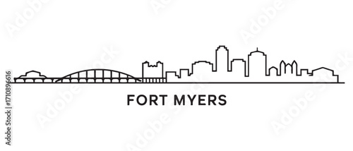 Fort Myers Line Art skyline silhouette. Black Fort Myers city design. with white background