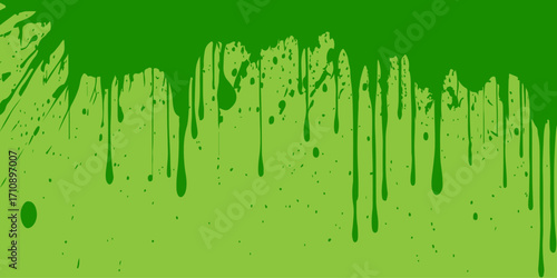 Green paint splashes form an abstract sound wave illustration with a digital equalizer graph design