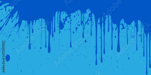 Frozen icicles on glass with a wave of blue paint and water drops. Artistic brush effect design. blue brush stroke grungy texture effect ink splatter brush stroke grunge art.