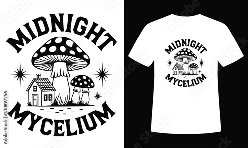 Midnight Mycelium Fantasy Mushroom Cottagecore T-Shirt Design