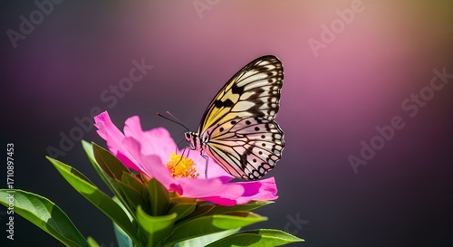 Moody Nature Scene Featuring Butterfly Perched on Flower with Colorful Bokeh