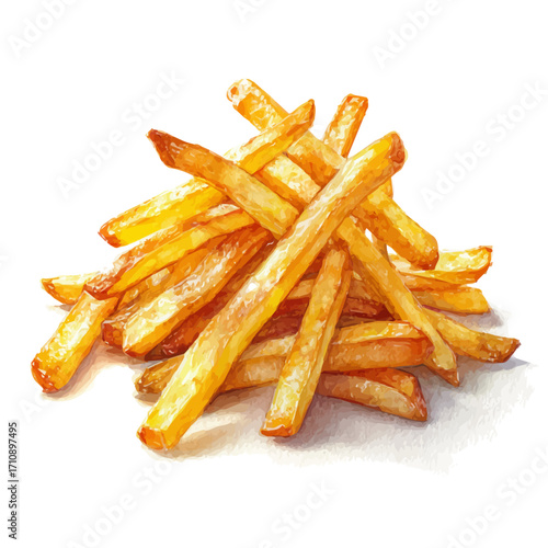 Watercolor vector illustration of French Fries, isolated on white background.