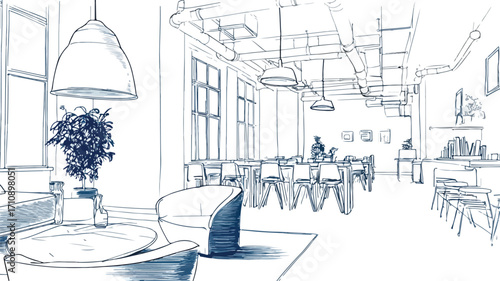 Modern Coworking Lounge with Open Desks for Collaborative Work Environment