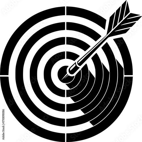 Bullseye: A precision arrow hits the bullseye, symbolizing the focus, goal, and hitting the target in a photorealistic depiction.