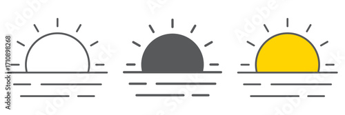 Sunset and sea waves icon, summer and ocean, sunset sign vector graphics, a linear icon on a white background, eps 10.