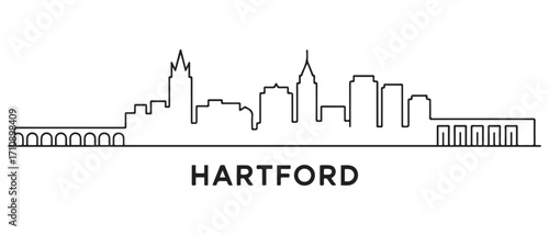 Hartford Line Art skyline horizontal banner. Hartford, Connecticut. Vector template for your design. with white background