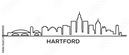 Hartford Line Art skyline horizontal banner. Hartford, Connecticut. Vector template for your design. with white background
