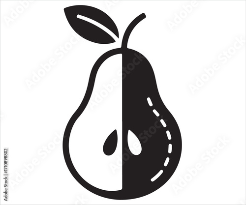 Pear fruit silhouette with leaf cut in half organic food vector icon