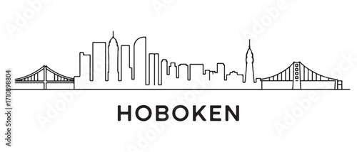 Hoboken, NJ Line Art skyline silhouette. Black Hoboken city design. with white background