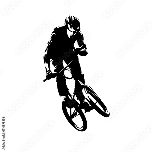 BMX bicycle rider flying, isolated vector silhouette.