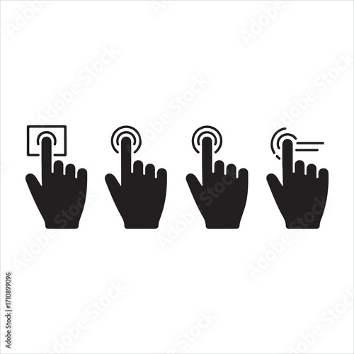 Vector hand icon set with different gestures and symbols