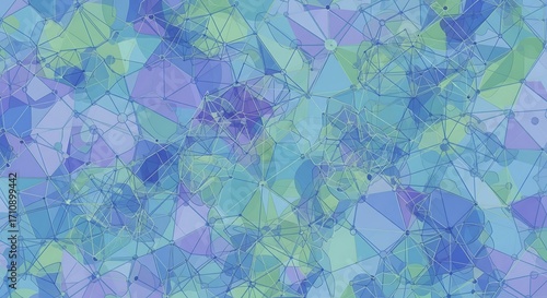 Abstrak Jaringan Geometris Warna Biru Hijau Ungu Pola Digital Modern