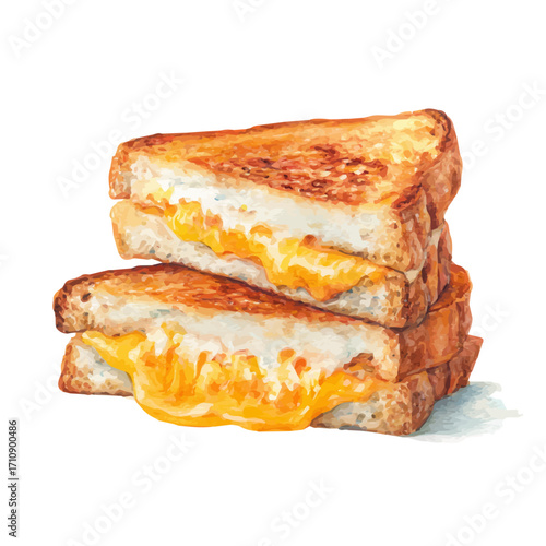 A watercolor painting of Grilled Cheese Sandwich, vector illustration on white background.