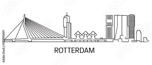 Rotterdam Line Art skyline horizontal banner. Rotterdam, Netherlands. Vector template for your design. with white background