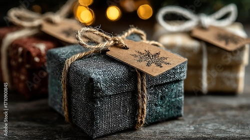Wrapped present adorned with pine decoration high resolution picture