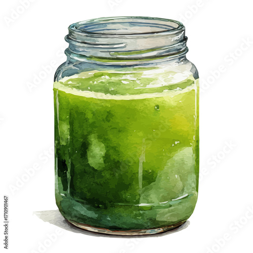 A watercolor painting of Green Juice, vector illustration on white background.