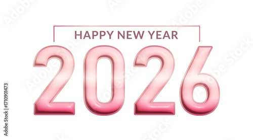 Happy New Year 2026 PNG on Transparent Background with Glossy Pink Gradient Bold Holiday Greeting Design for Seasonal Cards and Digital Graphics Celebratory Typography for New Year