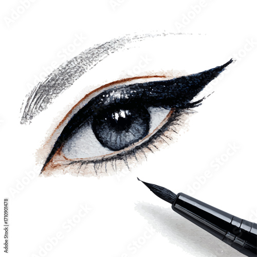 A watercolor painting of Eyeliner, vector illustration on white background.
