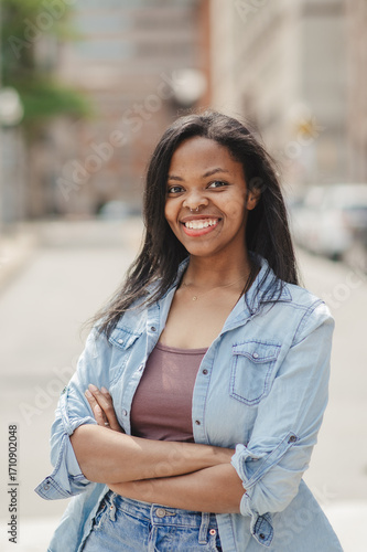 Happy Young African American Woman in an urban environment
