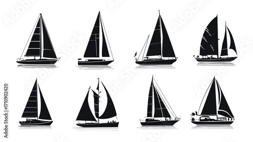 Sailing Boat Silhouette Icons Set for Transportation Designs