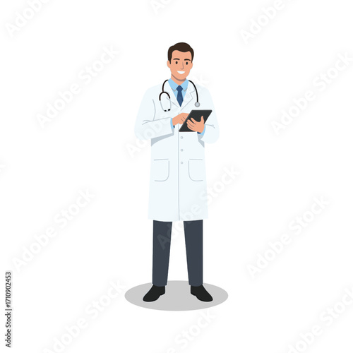 Flat vector illustration of medical doctor with stethoscope