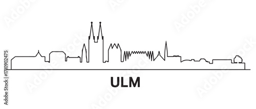 Ulm Line Art skyline horizontal banner. Black and white silhouette of Ulm, Germany. with white background