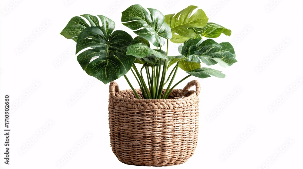 Fototapeta premium Minimalist Fiddle Leaf Fig Plant in Black Pot on Wooden Floor