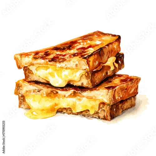Watercolor vector illustration of Grilled Cheese Sandwich, isolated on white background.