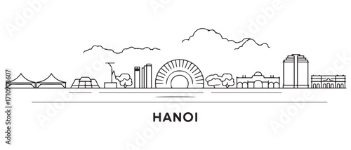 Hanoi Line Art skyline silhouette. Landscape Hanoi, Vietnam. with white background