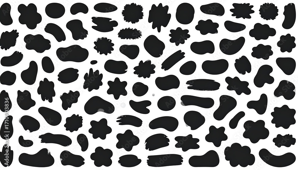 Fototapeta premium A collection of diverse, bold, and expressive hand-drawn shapes in a striking black and white design.