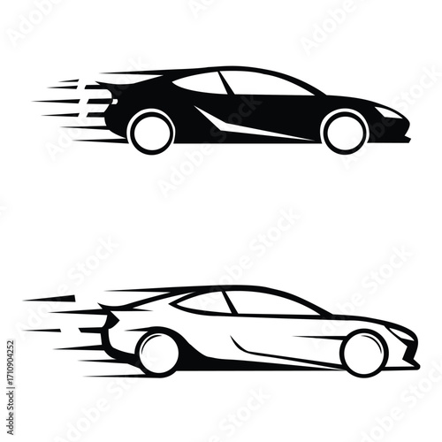 Sleek silhouette of two supercars in motion dynamic speed lines representing velocity and power