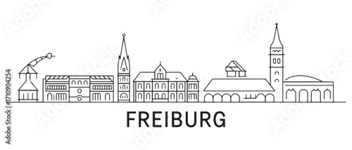 Freiburg Line Art skyline horizontal banner. Freiburg, Germany. with white background