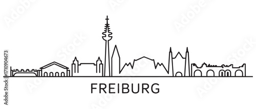 Freiburg Line Art skyline horizontal banner. Freiburg, Germany. with white background
