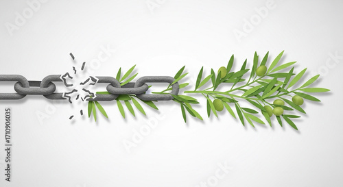 Wallpaper Mural Minimal paper-cut style broken chain transforming into olive branches Torontodigital.ca