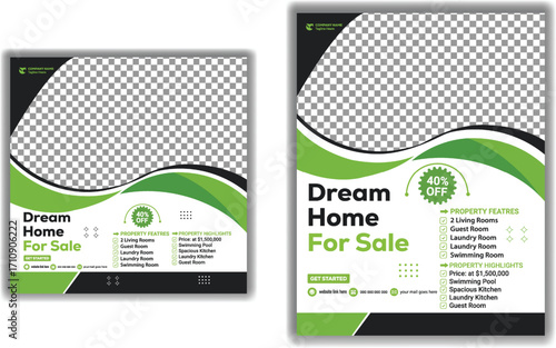 Minimalist Real Estate Advertising Design  Dream Home Sale Flyer and Social Media Marketing Template Vector