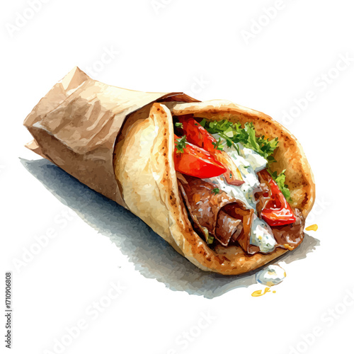 Gyro, watercolor painting, vector illustration, isolated on a white background.