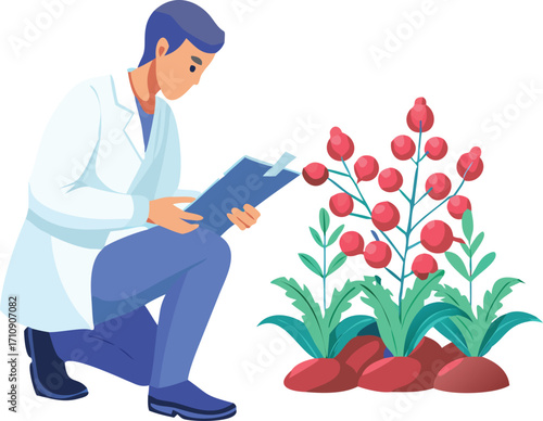 A handsome businessman holding a laptop smiles at a doctor with a syringe