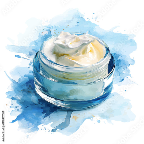 Watercolor vector illustration of Face Cream, isolated on white background.