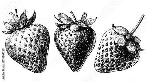 Vibrant Strawberry Vector Illustrations Set - Hand Drawn Fruit Collection