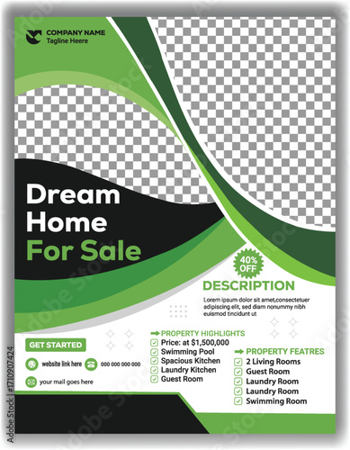 Creative Real Estate Flyer Design Dream Home for Sale Advertising Poster Vector Template