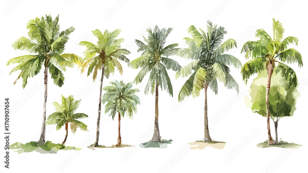 Obraz premium Tropical Watercolor Coconut Trees on Background