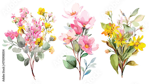Elegant Watercolor Flower Arrangements in Garden Setting