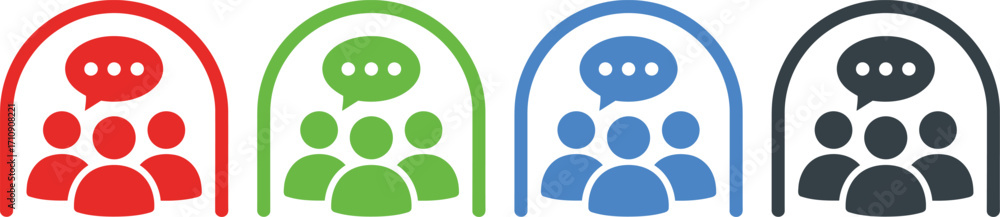 Fototapeta premium Four color variations of a group discussion icon