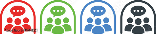 Four color variations of a group discussion icon